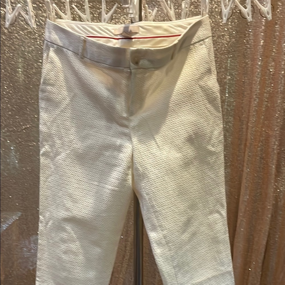 Banana Republic Cream Textured Straight-Leg Pants